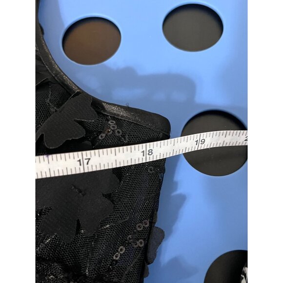 RICKIE FREEMAN TERI JON Dress Tea Length Sequins 3D Floral Appliques Black 12 - Picture 13 of 16